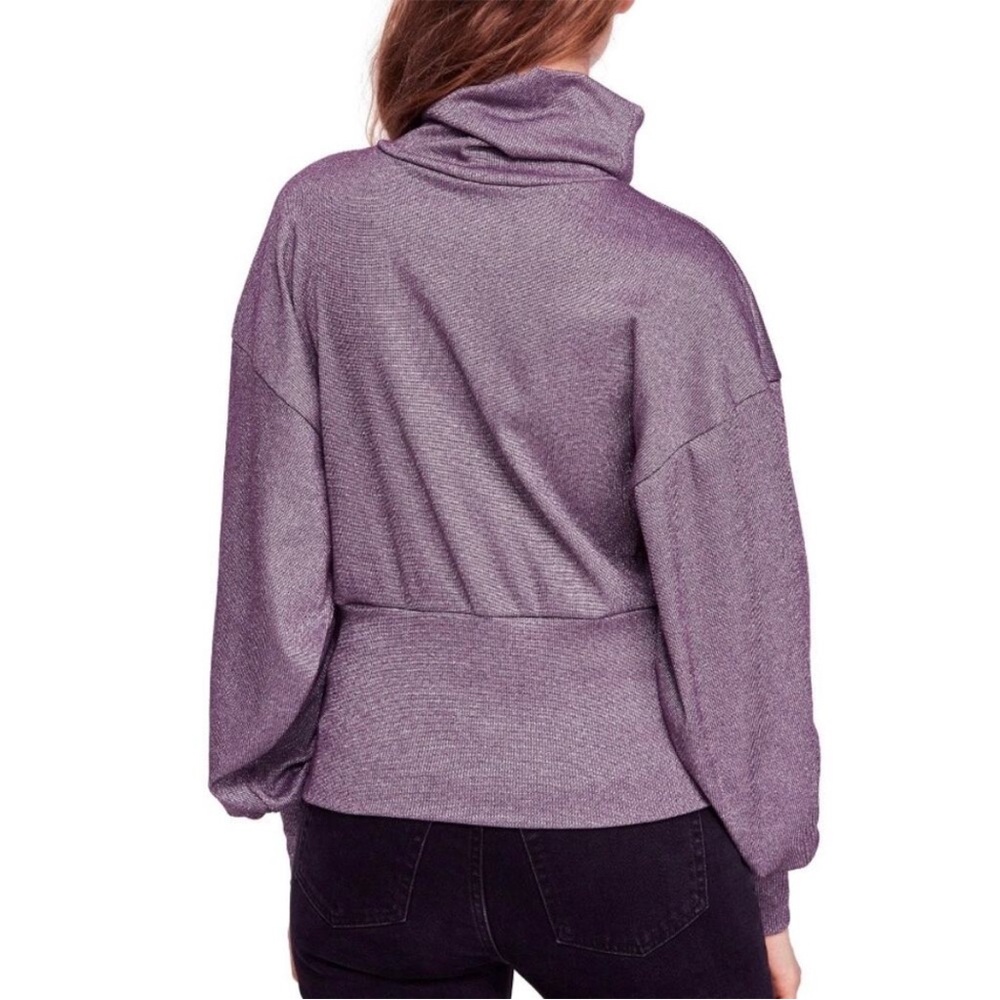 Free People Cowl Neck Shimmering Purple Long Sleeve Blouse size Small - Picture 13 of 14